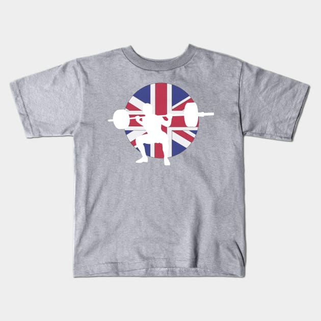 British Squat - Powerlifting Circle British Flag Kids T-Shirt by High Altitude